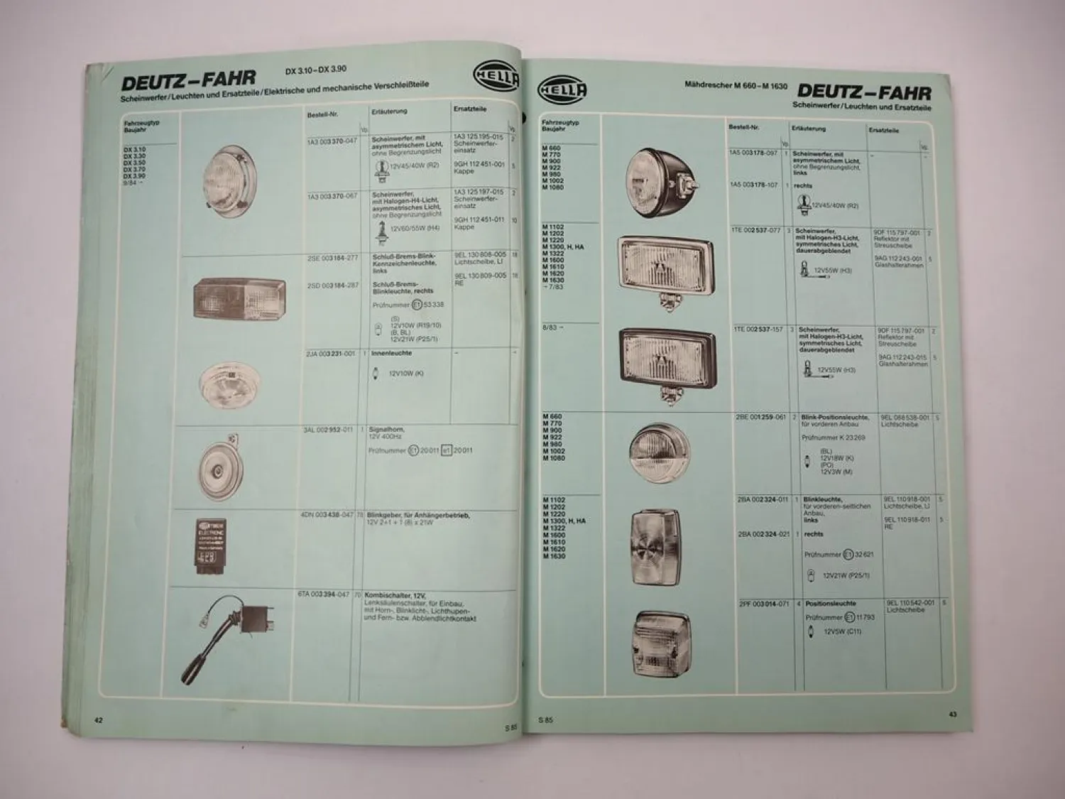 Hella Elektrische Ausrüstung für Landmaschinen Traktor Mähdrescher Katalog 1985