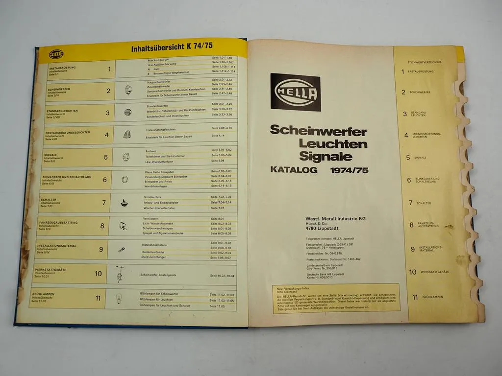 Hella Scheinwerfer Leuchten Signale für PKW LKW Omnibus Katalog 1974/75
