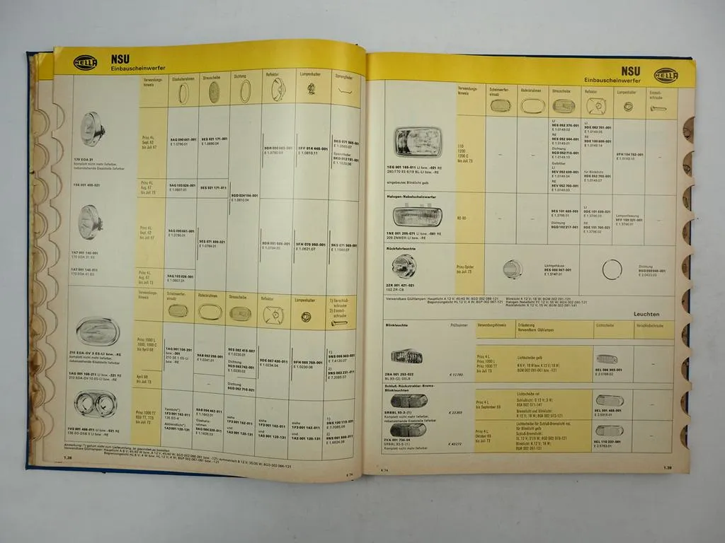 Hella Scheinwerfer Leuchten Signale für PKW LKW Omnibus Katalog 1974/75
