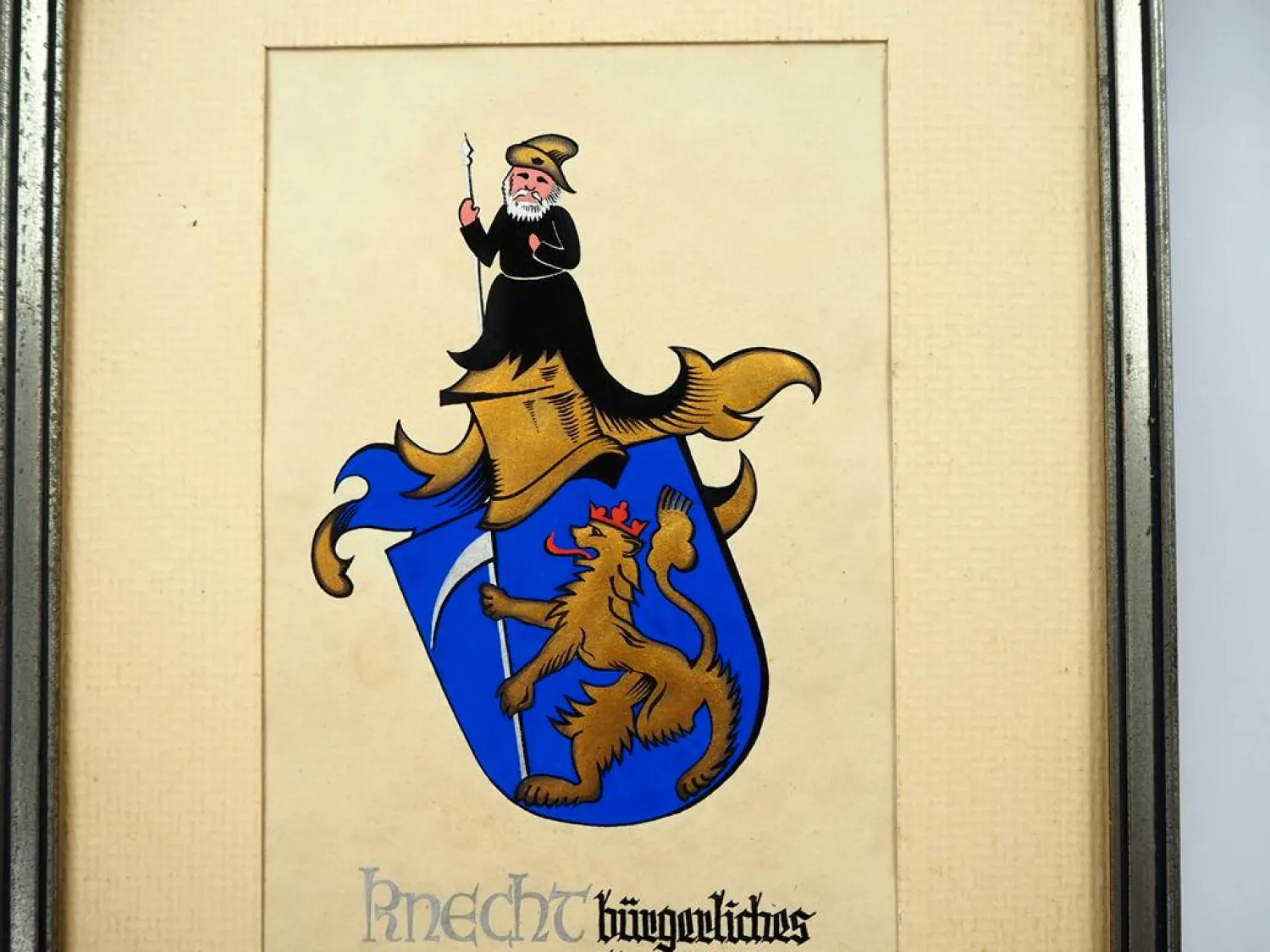 Heraldik handgemaltes Wappen Fam. Knecht Österreich 1650 Siebmachers Wappenbuch