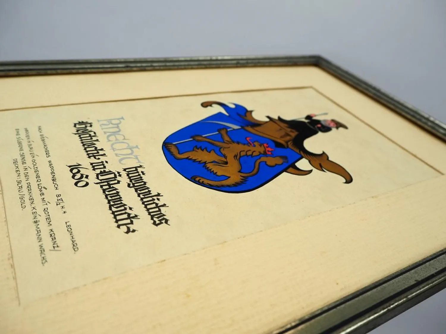 Heraldik handgemaltes Wappen Fam. Knecht Österreich 1650 Siebmachers Wappenbuch
