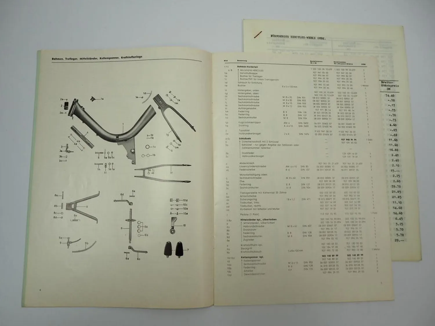 Hercules L50 Extra Luxus Mofa Ersatzteilliste Preisliste Fahrgestell 1968