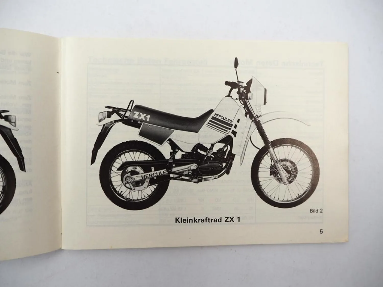 Hercules ZX1 Motorrad mit Sachs Motor 50/5 WKF Betriebsanleitung Wartung 1987