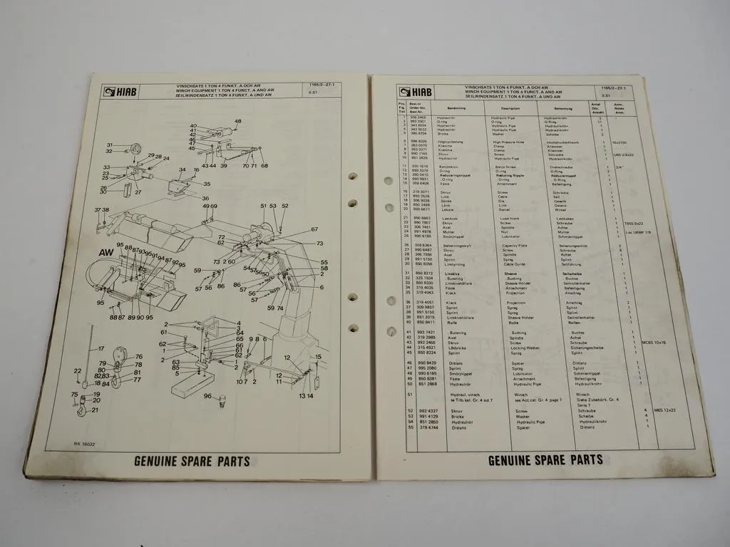 Hiab 1165/2 Ladekran Ersatzteilliste Parts Book 1981