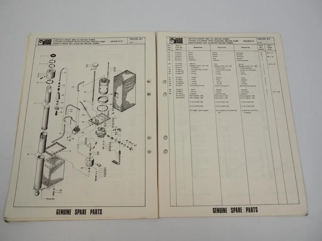 Hiab 125 225 Ladekran Ersatzteilliste Parts Book 1977