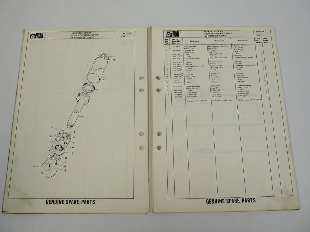 Hiab 1560 Ladekran Ersatzteilliste Parts Book 1974