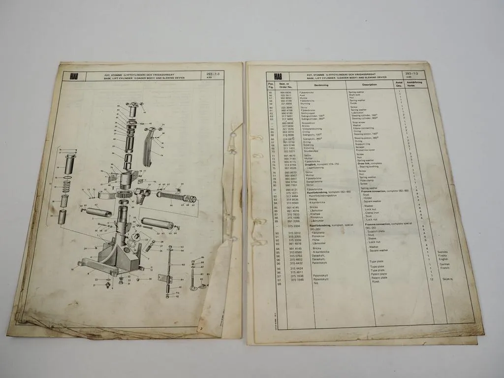 Hiab 293 Ladekran Ersatzteilliste Parts Book 1969