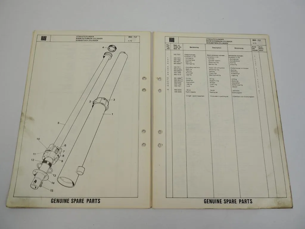 Hiab 950 Ladekran Ersatzteilliste Parts Book 1972