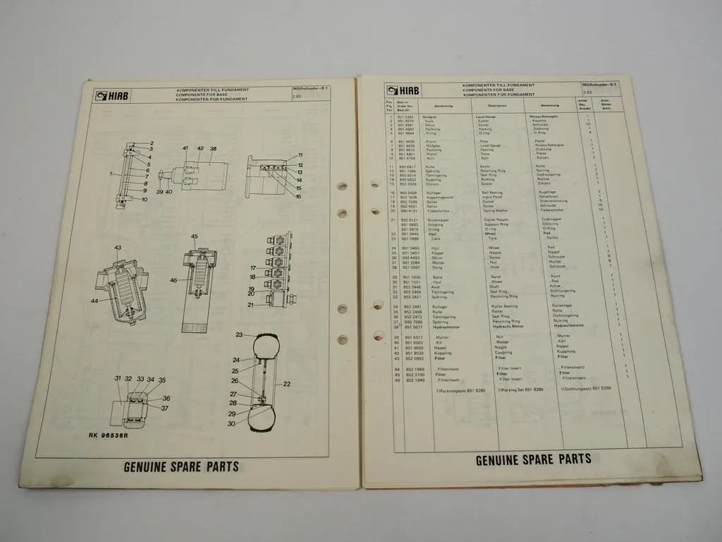Hiab 965/1 Ladekran Rolloader Ersatzteilliste Parts Book 1983
