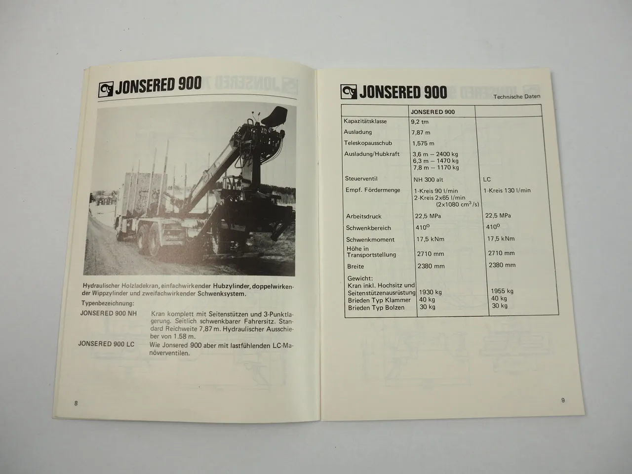 Hiab Foco Jonsered Holzladekrane Produktprogramm technische Daten 1986