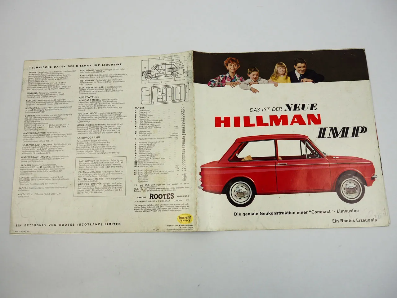 Hilman IMP Limousine de Luxe Prospekt technische Daten 1954 Rootes