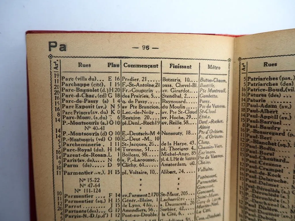 Historischer Stadtplan Paris mit Strassenverzeichnis 1939