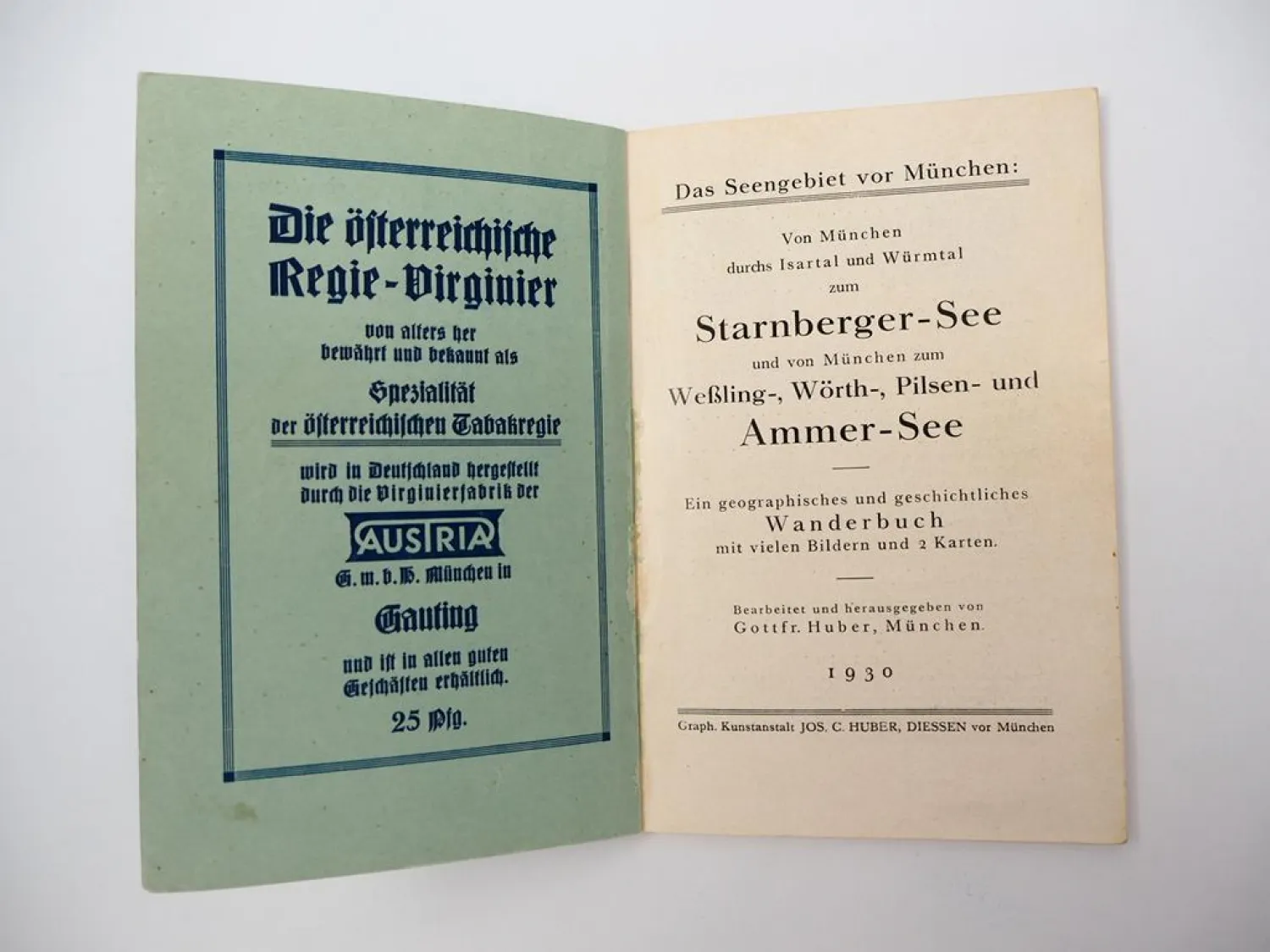 Historisches Wanderbuch Starnberger See Ammer See 1930 München