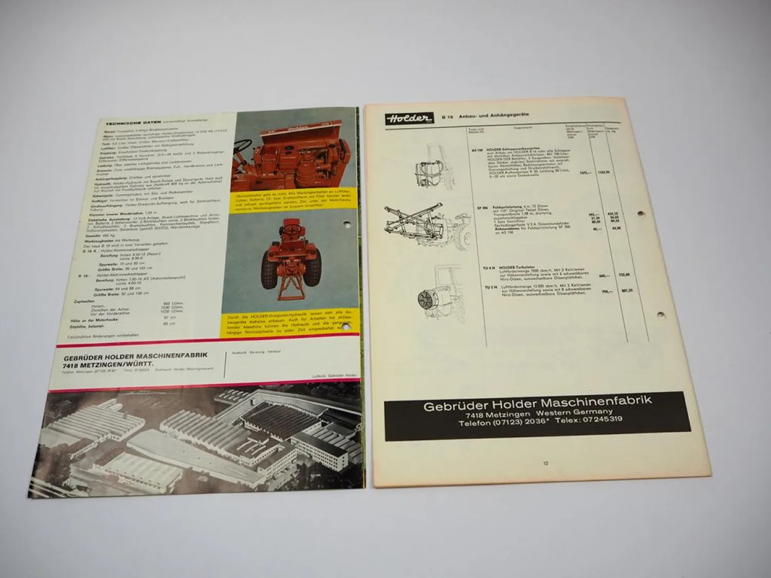 Holder B16 Mehrzweckschlepper 12 PS Prospekt Technische Daten Preisliste 1972