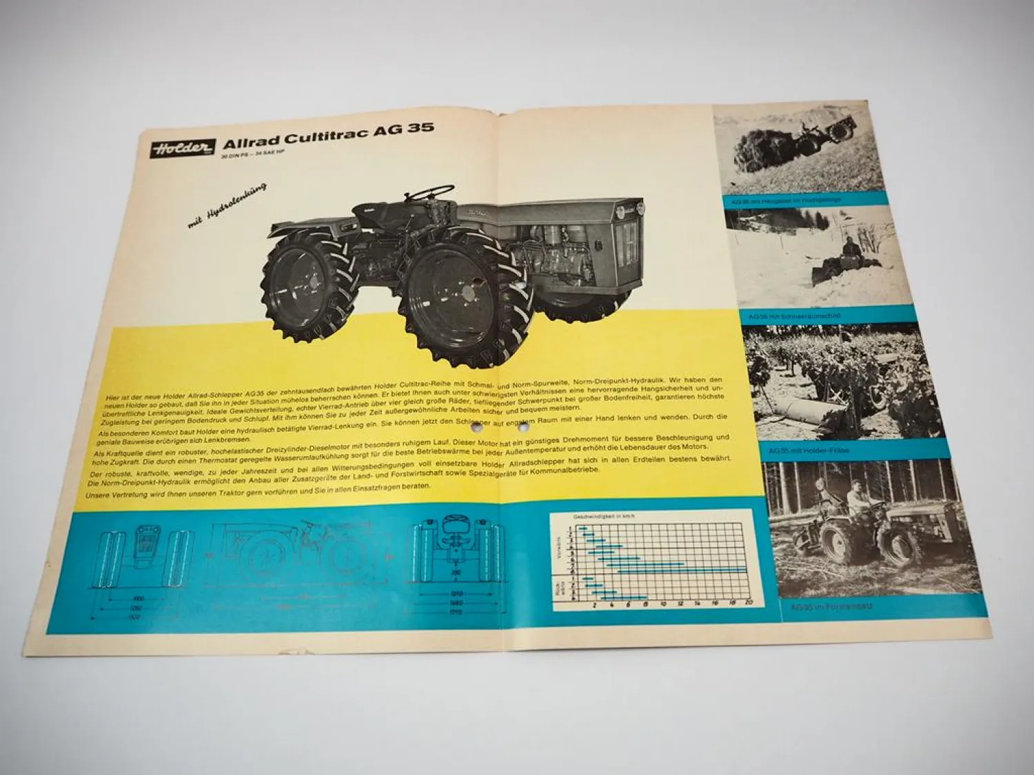 Holder Cultitrac AG35 Allradschlepper Prospekt Technische Daten 11/1969