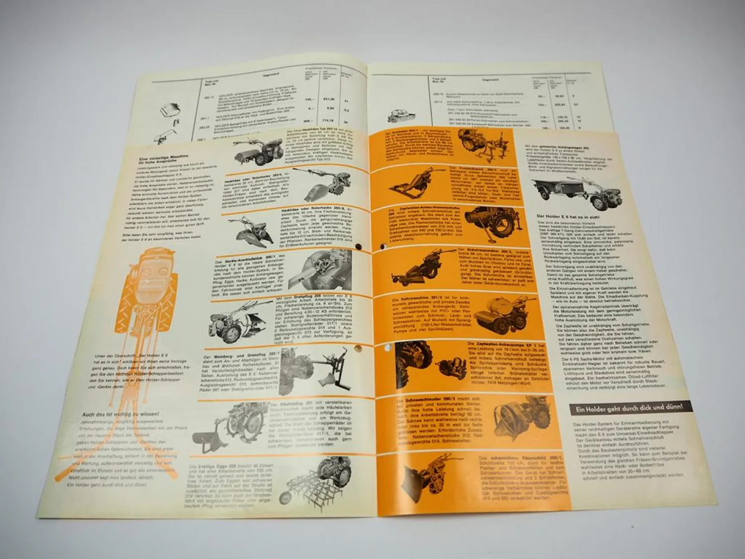 Holder E6 Einachsschlepper Prospekt Technische Daten Preisliste 1970/72