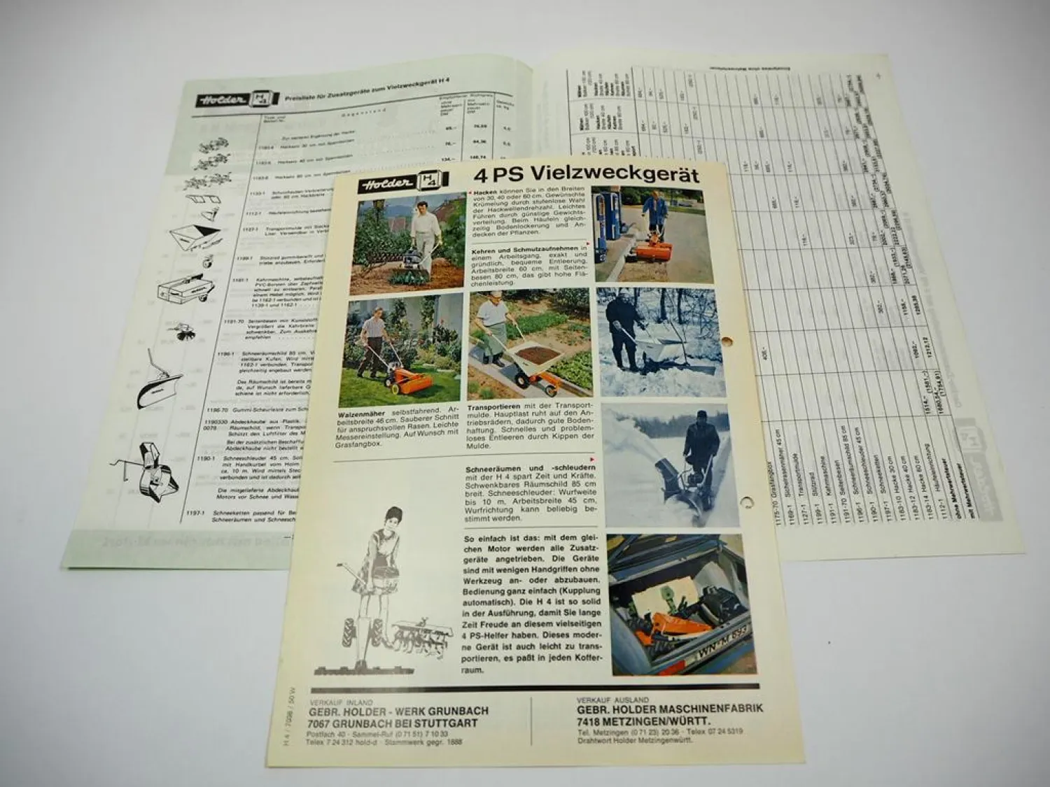 Holder H 4 Vielzweckgerät 4 PS Prospekt Technische Daten Preisliste 1970/1972