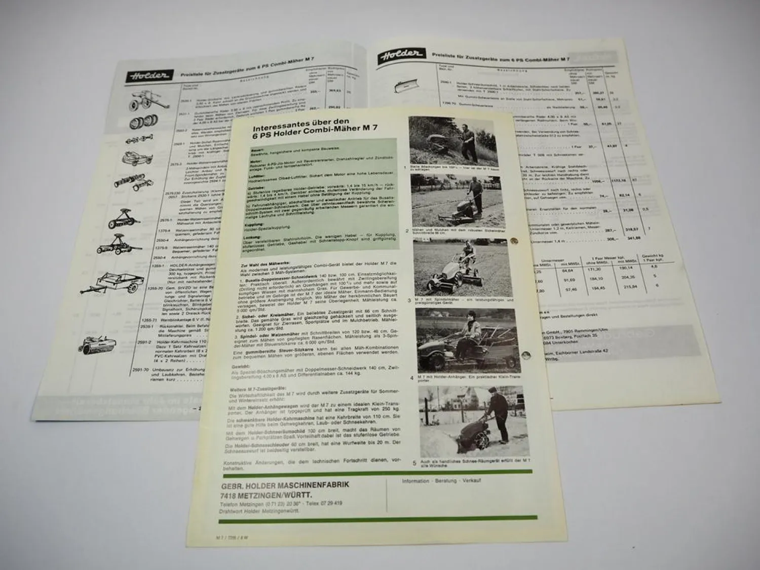 Holder M7 Combimäher 6 PS Prospekt Technische Daten Preisliste 1972
