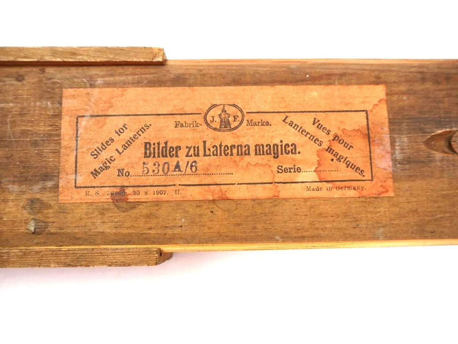 Holzkiste Bilder zu Laterna magica 12 Glasstreifen 1907 Johann Falk