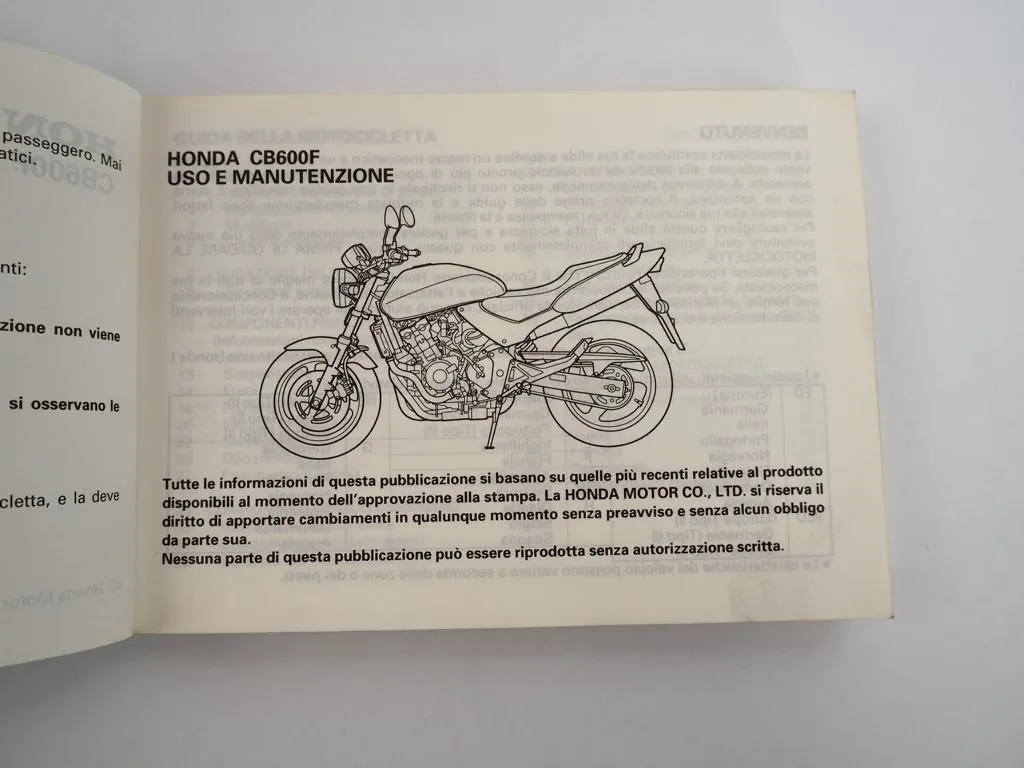 Honda CB600F Uso e Manutenzione Manuel de Propietario Instruktieboek 1997