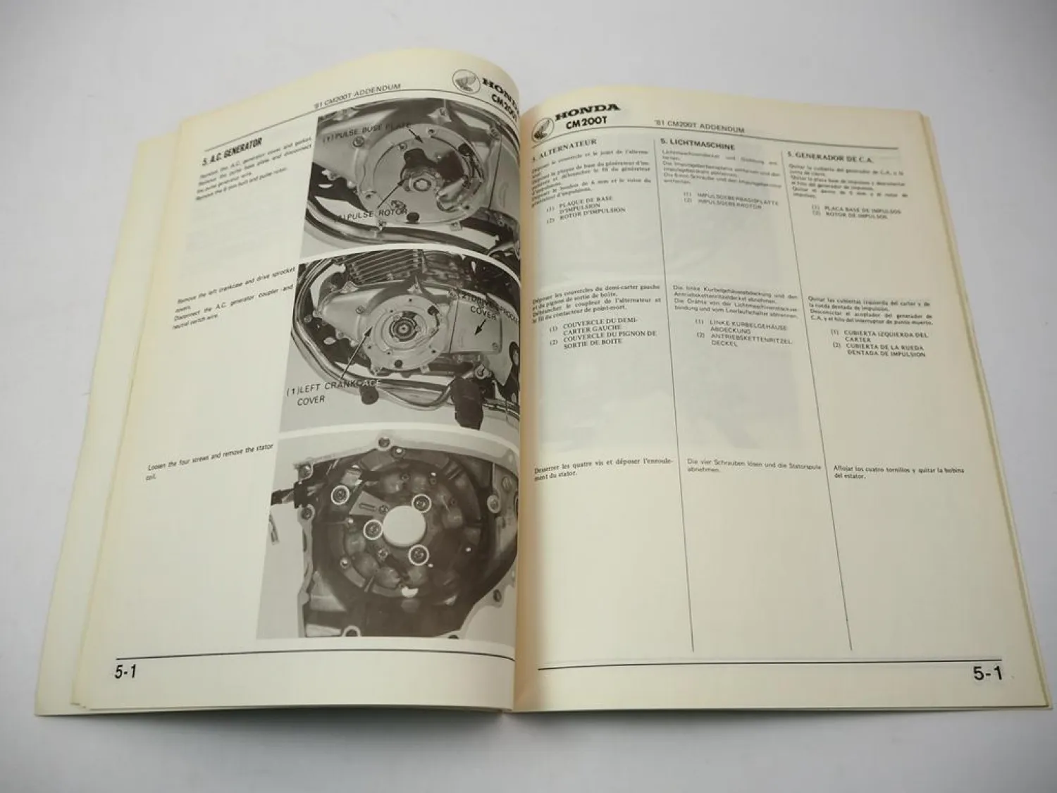 Honda CM200T Werkstatthandbuch Shop Manual Manual de Taller Nachtrag 1981
