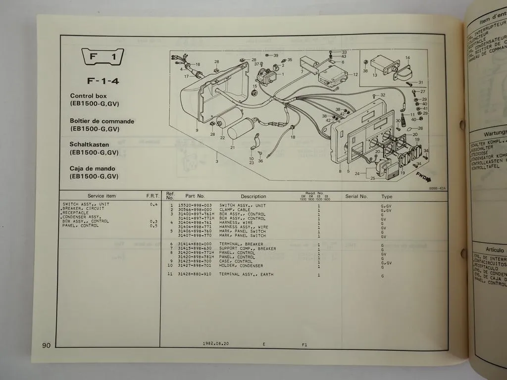 Honda EM1500 EM1800 EB1500 EB1600 Generator Ersatzteilliste Parts List 1982
