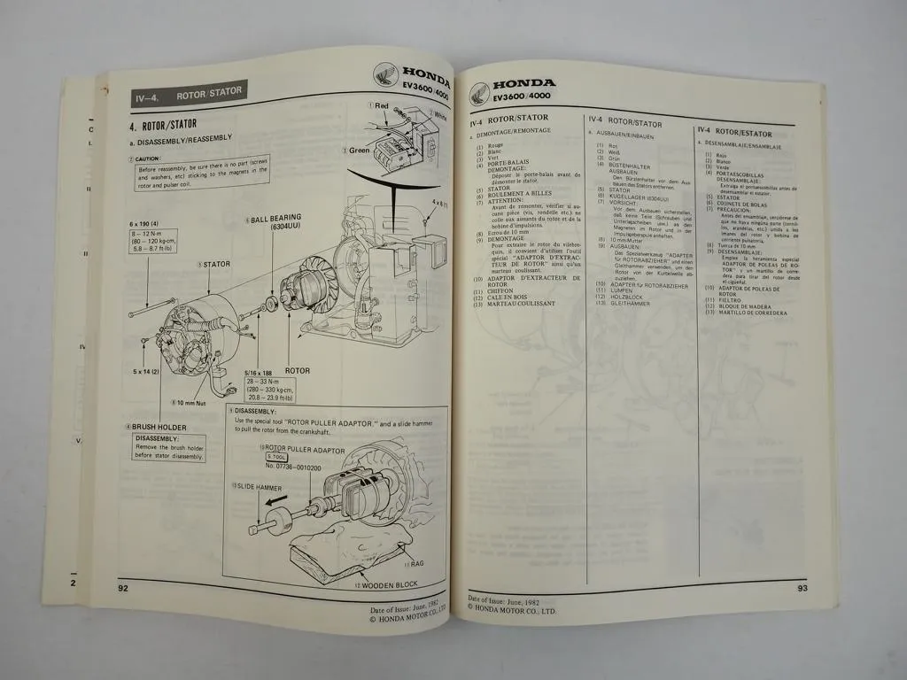 Honda EV3600 EV4000 Generator Werkstatthandbuch Reparaturanleitung 1982