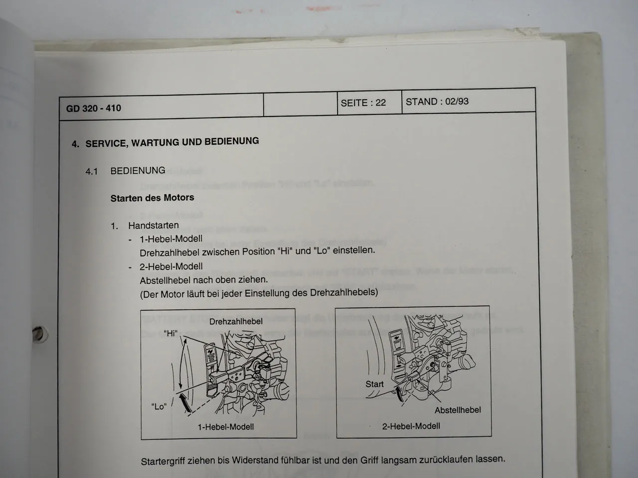 Honda GD 320 410 Diesel Motor Service Training Schulung 1993