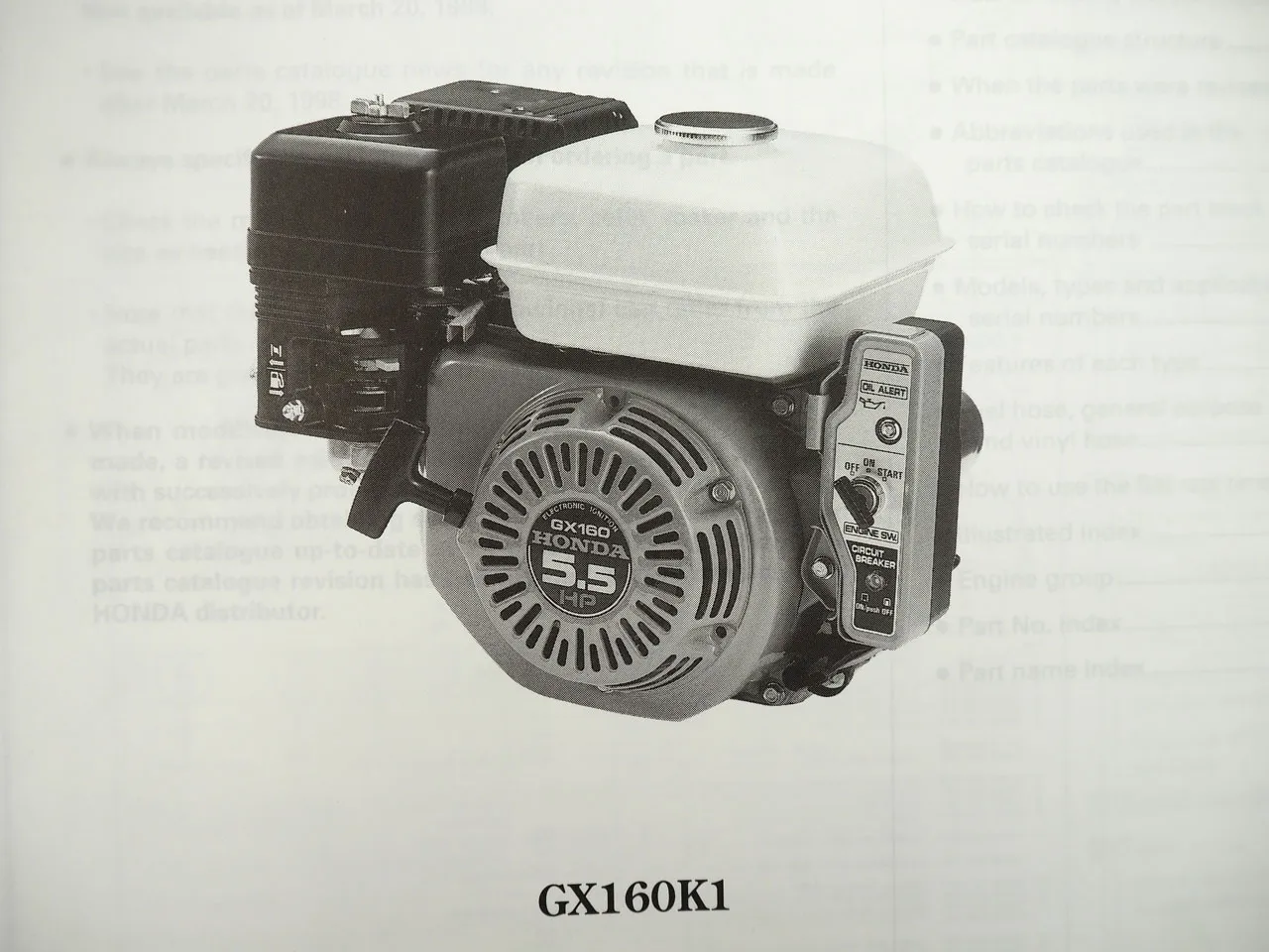 Honda GX160 K1 Motor General Purpose Engine Ersatzteilliste Parts Catalog 1998