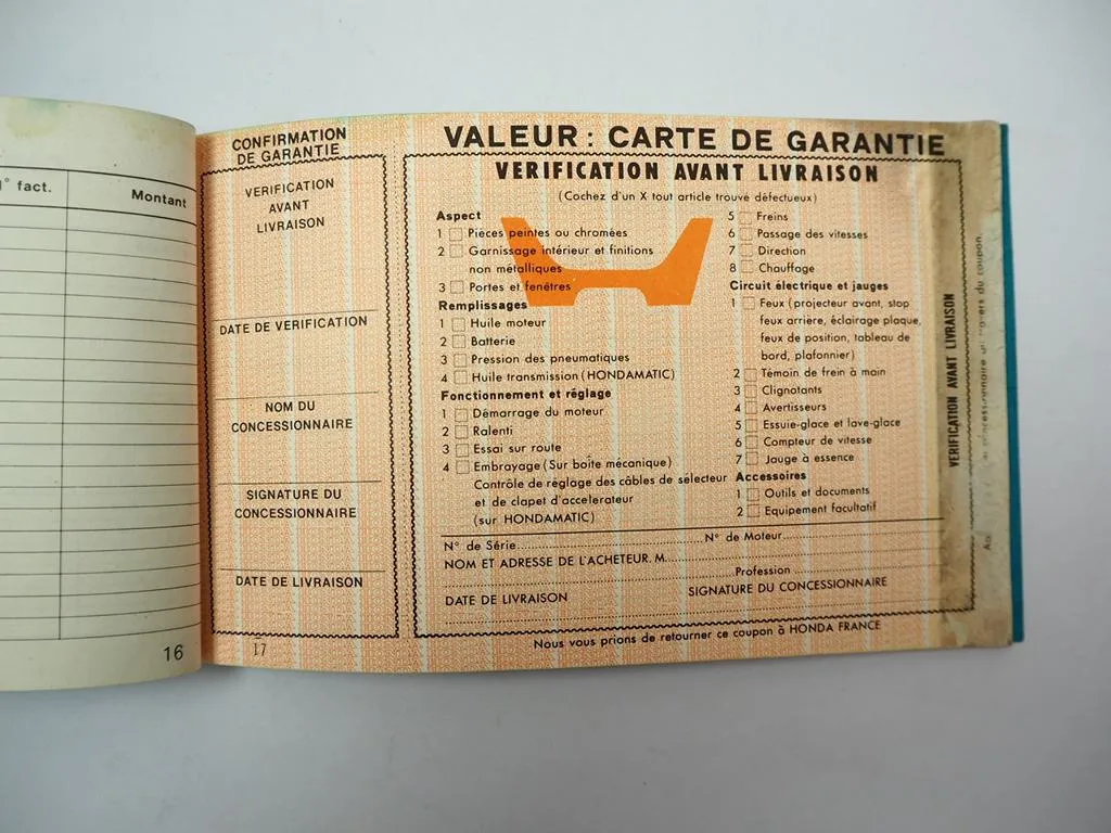 Honda N360 N600 Carnet de service et de garantie 1971