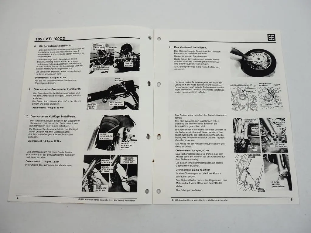 Honda VT 1100 C2C Motorrad Montageanleitung Betriebsvorbereitung 1997