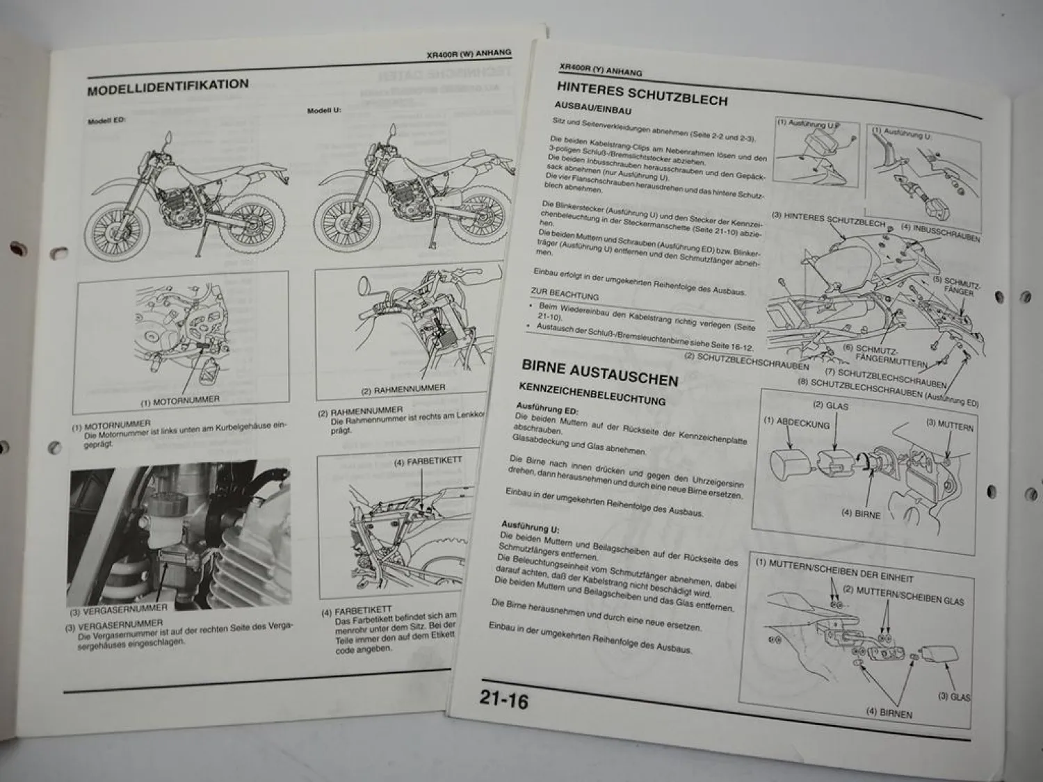 Honda XR400 XR400Ry R-V 1996 1997 1999 Werkstatthandbuch Reparatur 3 Ergänzungen