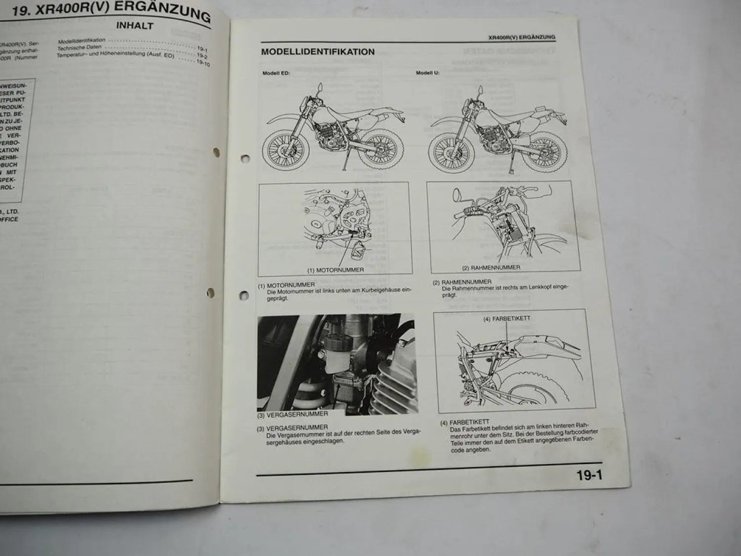 Honda XR400 XR400Ry R-V 1996 1997 1999 Werkstatthandbuch Reparatur 3 Ergänzungen