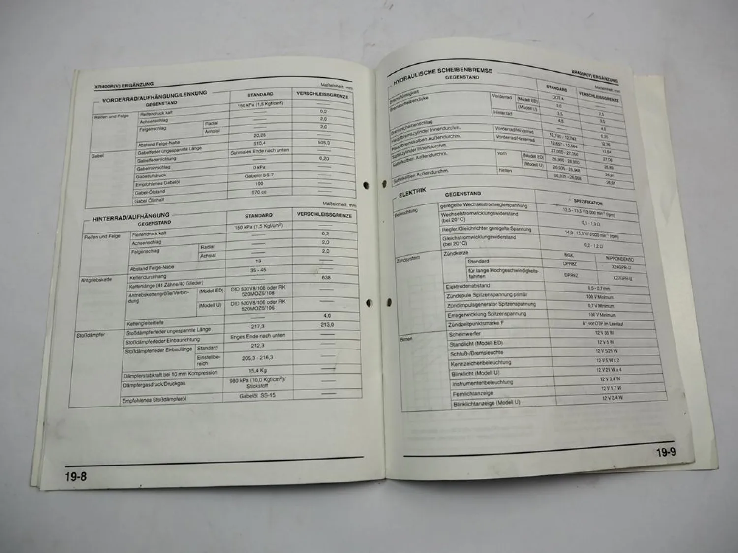 Honda XR400 XR400Ry R-V 1996 1997 1999 Werkstatthandbuch Reparatur 3 Ergänzungen
