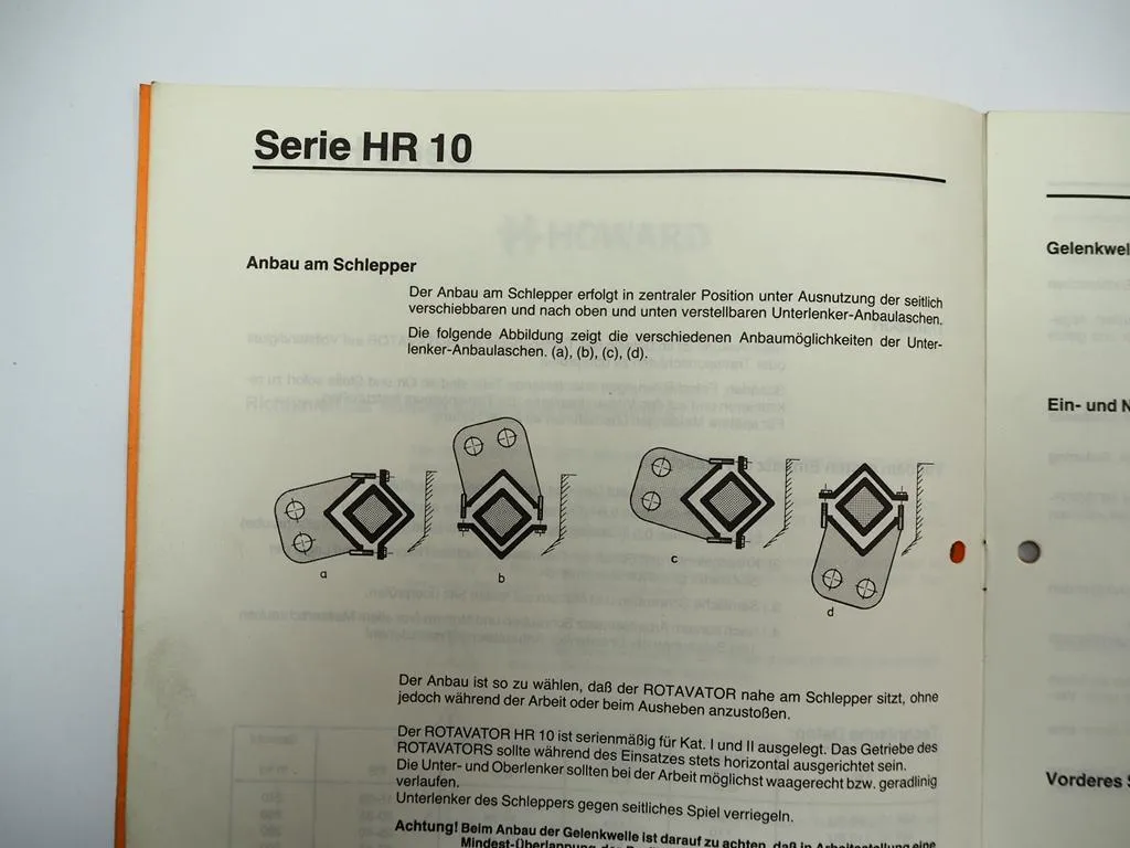 Howard HR10 Rotavator Betriebsanleitung Ersatzteilliste 1983