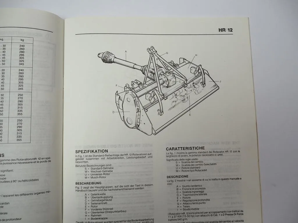 Howard HR12 Rotavator Betriebsanleitung Ersatzteilliste 1992
