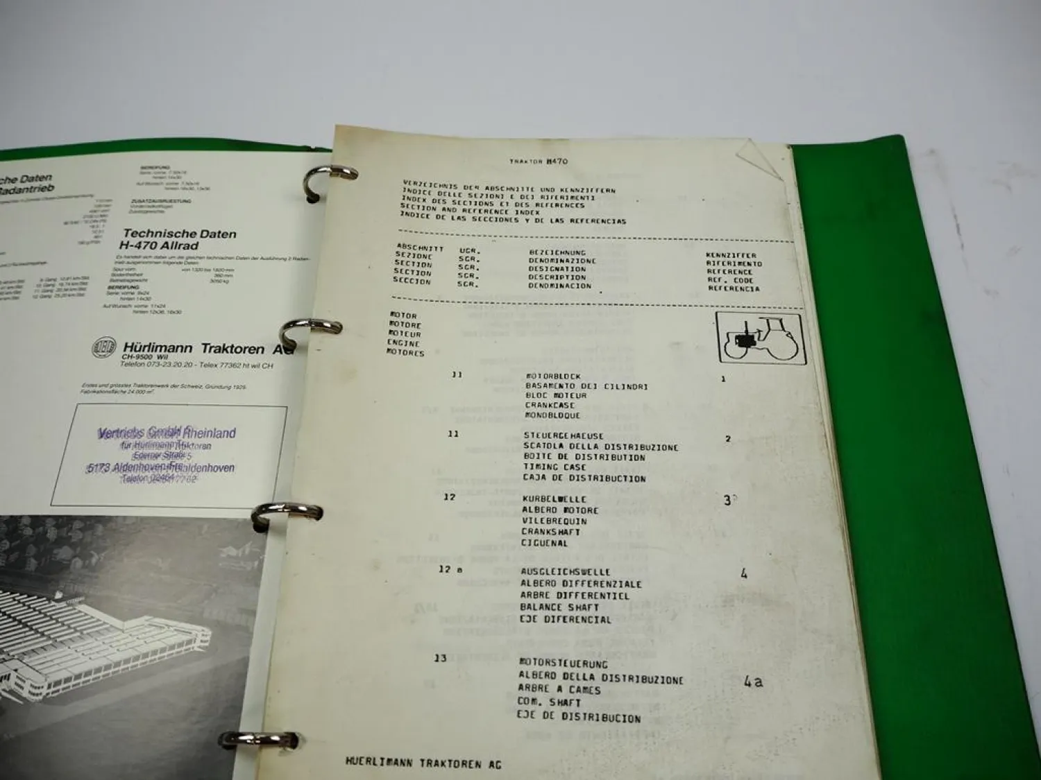 Hürlimann H-470 Schlepper Ersatzteilliste Parti di ricambio ca. 1979