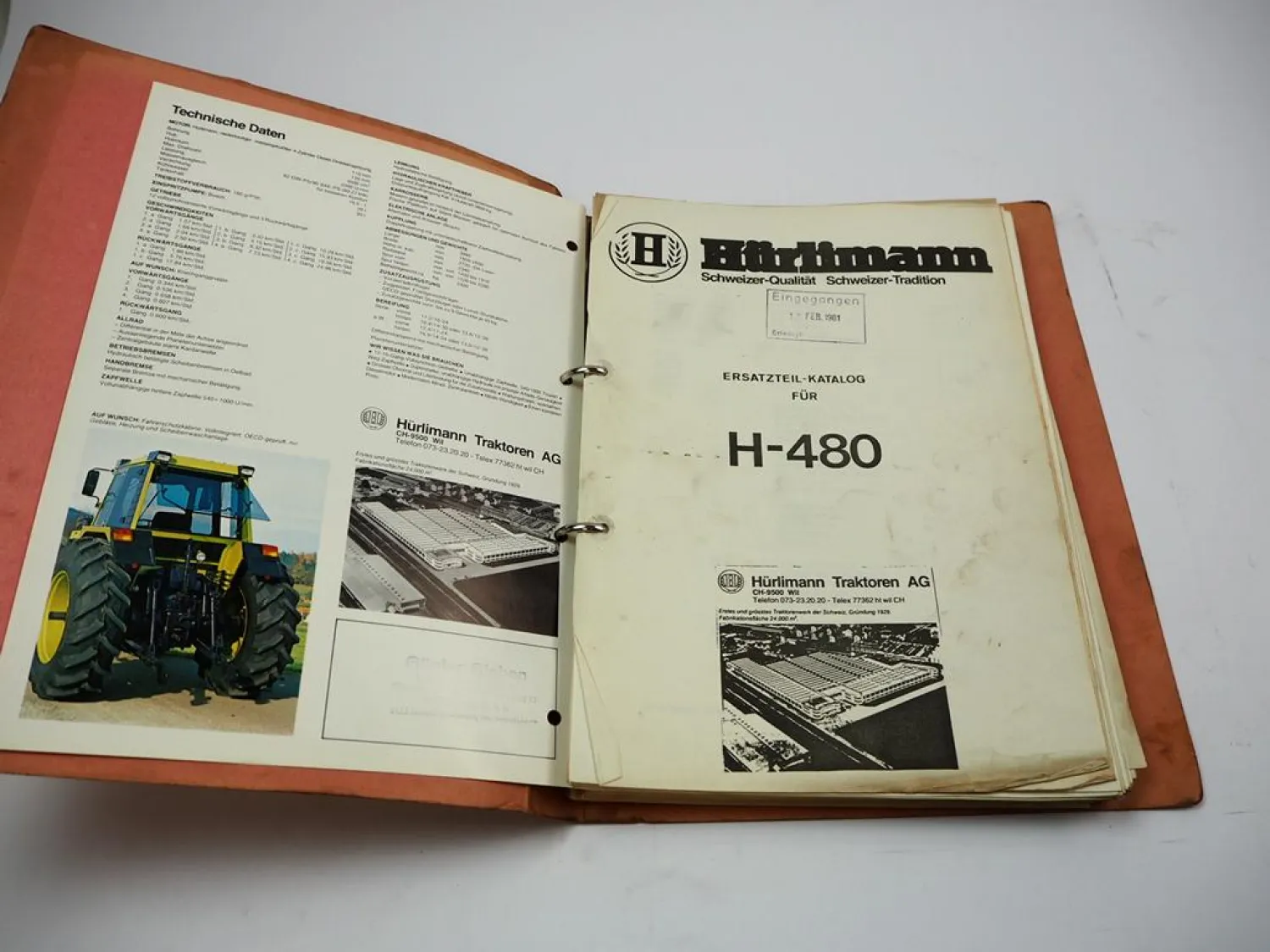 Hürlimann H-480 Schlepper Ersatzteilliste Parti di ricambio ca. 1980