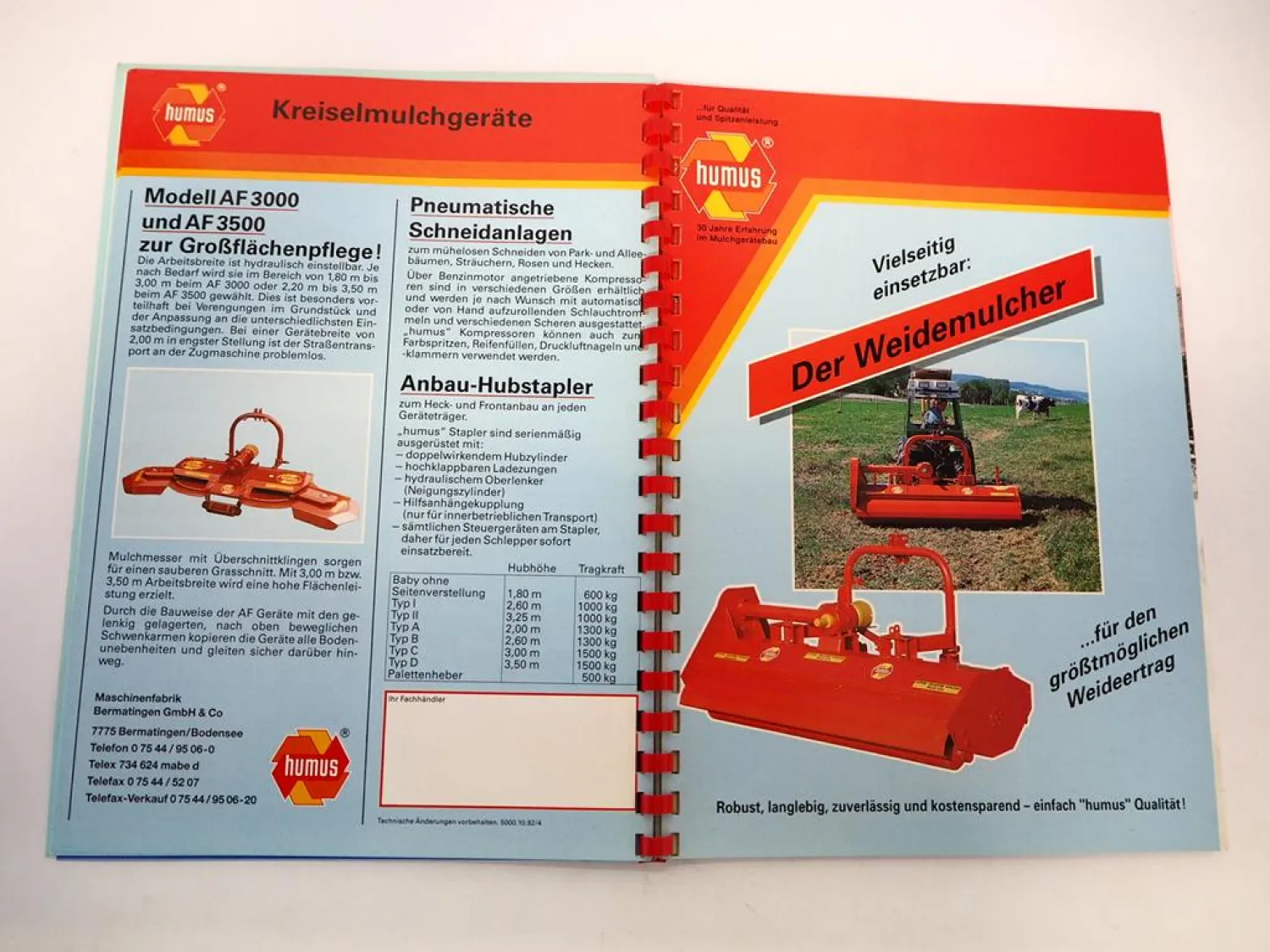 Humus WM KM KMF HU AF Mulchgeräte für Obstbau Weinbau Prospekt Preisliste 1993