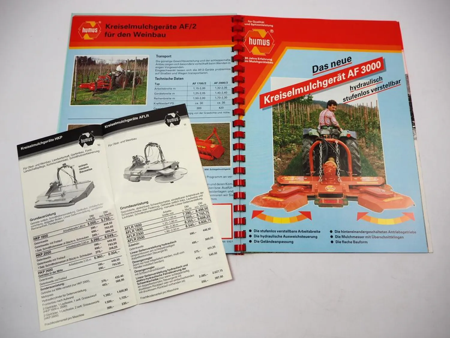 Humus WM KM KMF HU AF Mulchgeräte für Obstbau Weinbau Prospekt Preisliste 1993