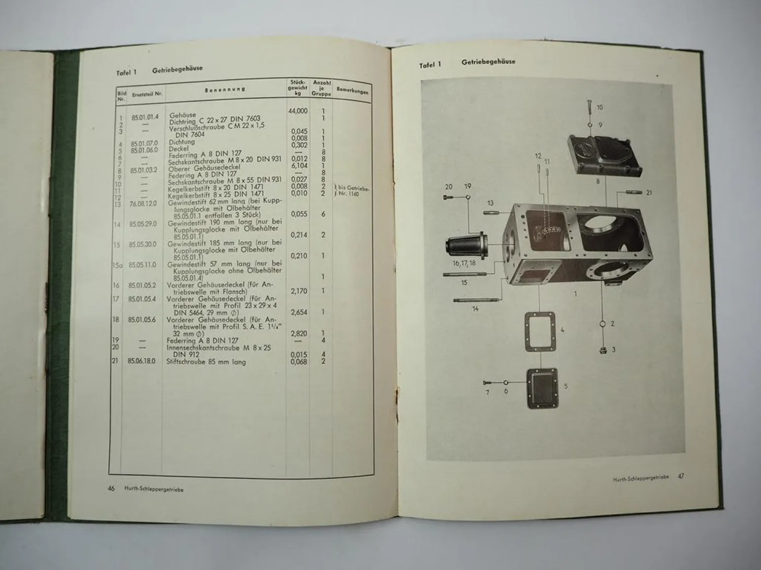 Hurth G85 Schlepper Getriebe Betriebsanleitung & Ersatzteilliste Eicher Schlüter
