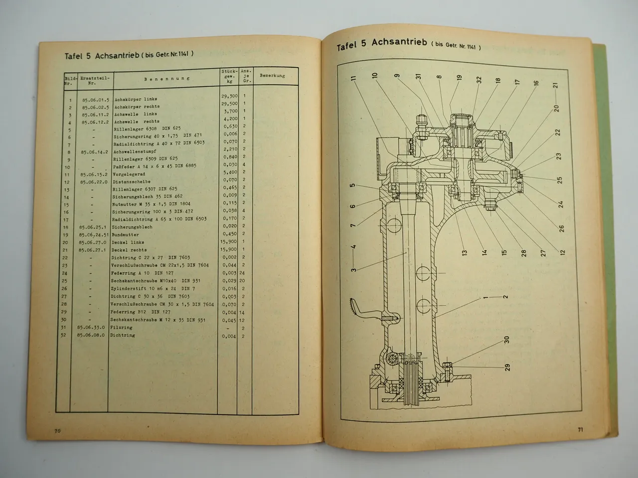 Hurth G85B Getriebe für Schlepper Betriebsanleitung Ersatzteilliste 1957
