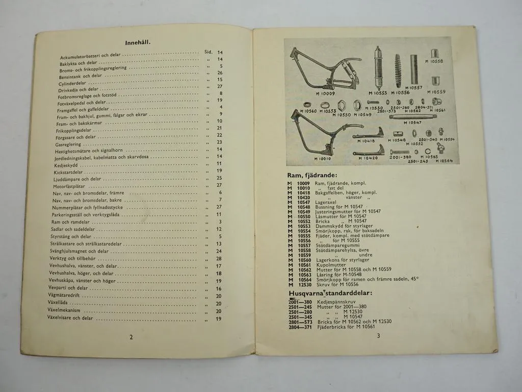 Husqvarna 281 Motorcykel Motorrad Delar Tillbehör Ersatzteilliste 1953
