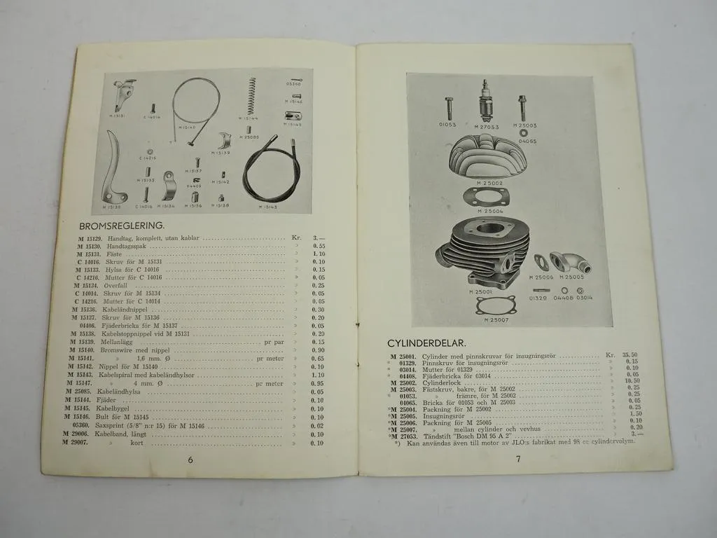 Husqvarna Lättviktsmotorcykel Motorfahrrad Delar Tillbehör Ersatzteilliste 1939