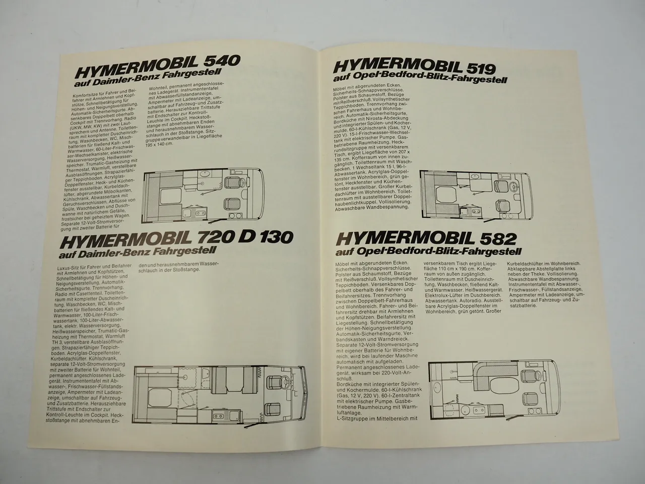 Hymer Mercedes Opel Bedford Blitz Eriba Wohnmobil Prospekt 1970er Jahre