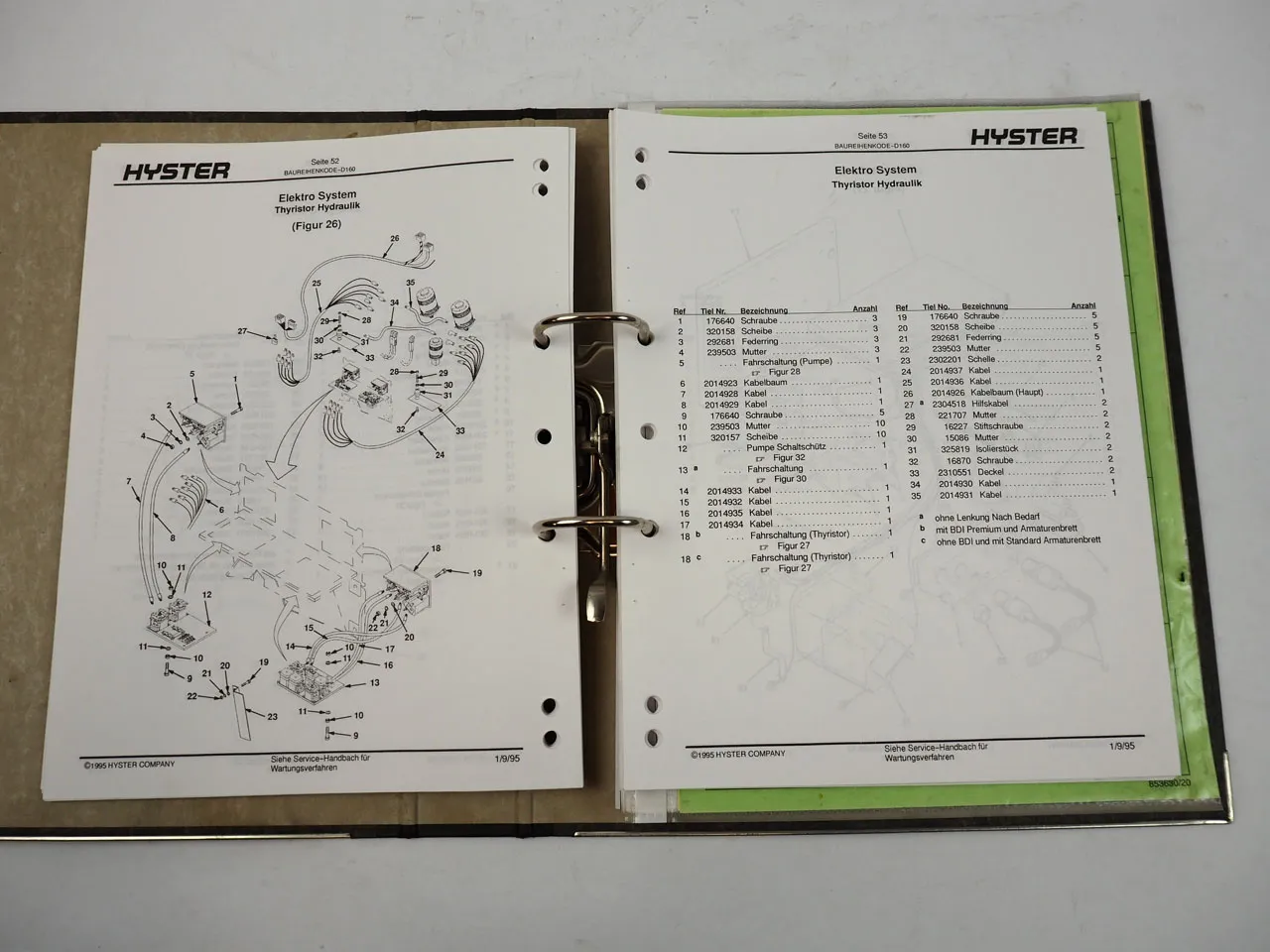 Hyster J 1.60 1.80 2.00 XMT Sitdrive D160 Betriebsanleitung Ersatzteilliste 1995