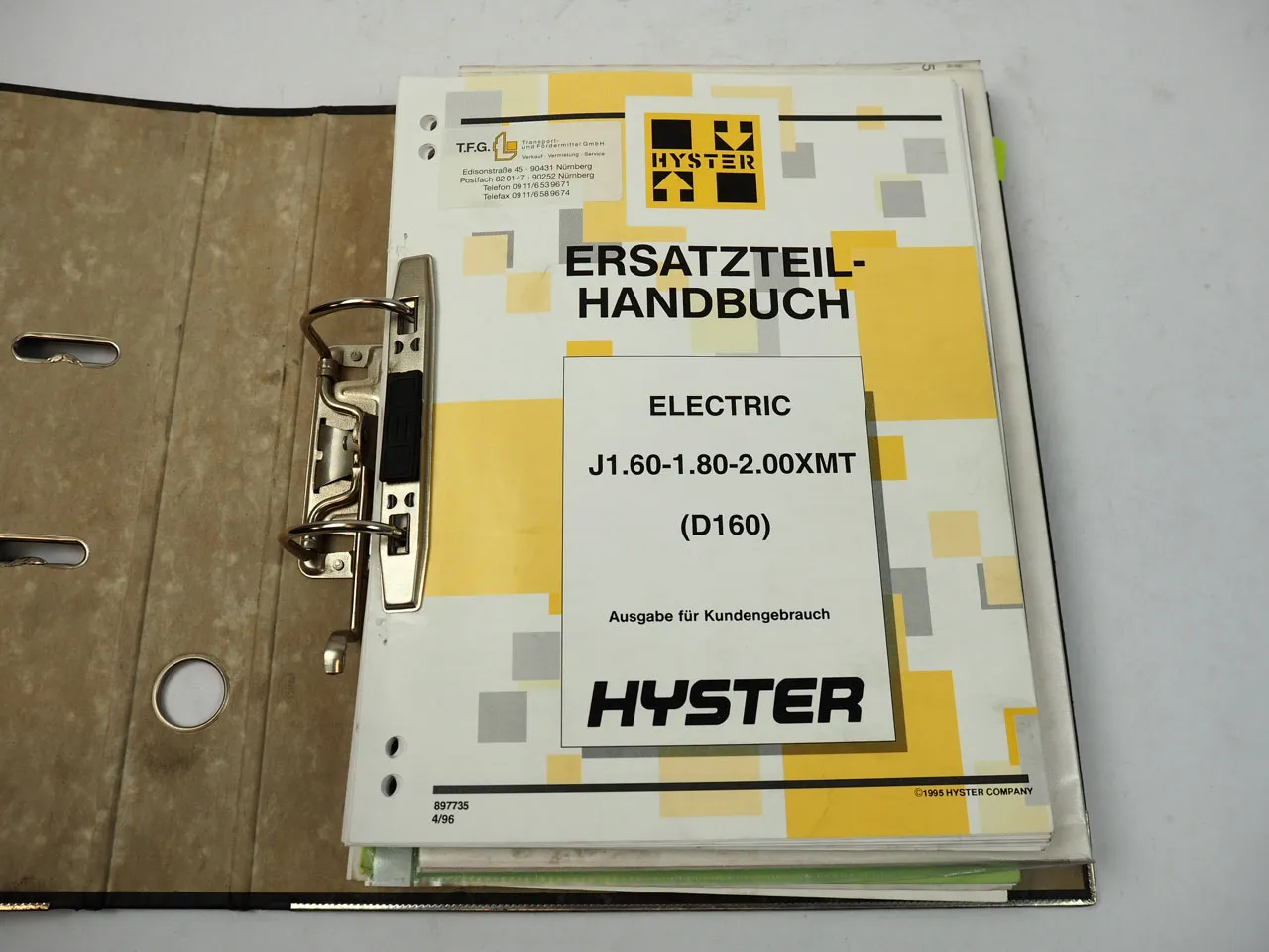 Hyster J 1.60 1.80 2.00 XMT Sitdrive D160 Betriebsanleitung Ersatzteilliste 1996