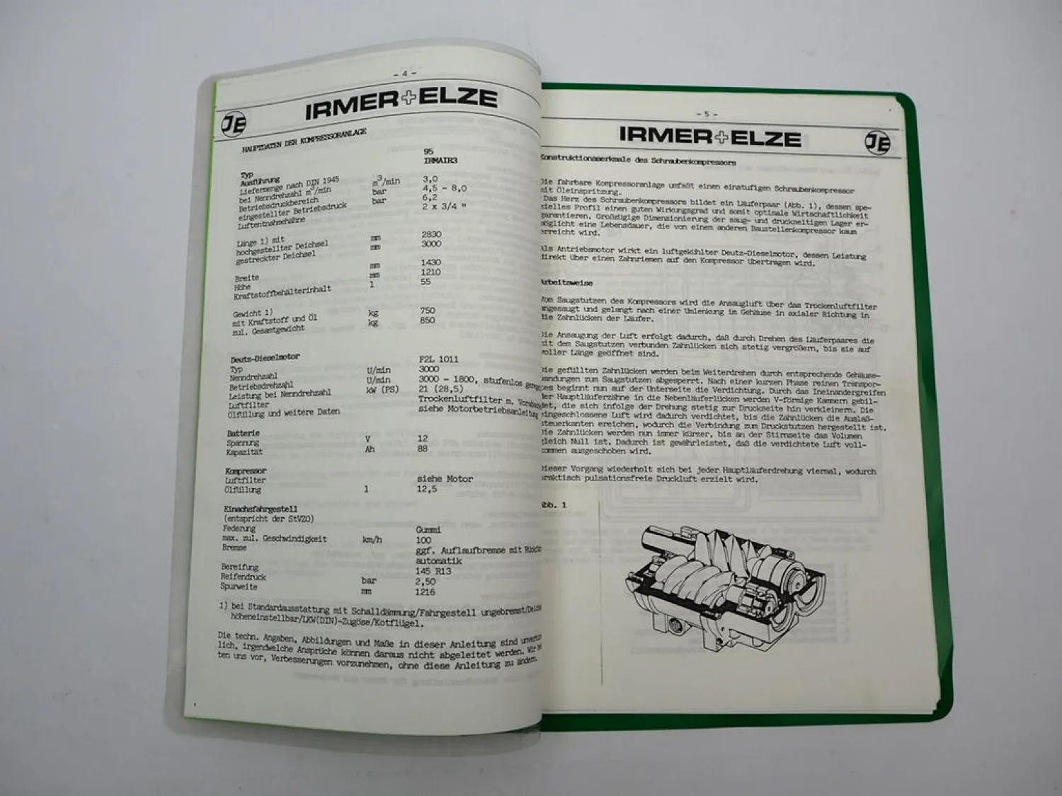 IE Irmer + Elze Kompressor Anlage Typ 95 IRMAIR 3 Betriebsanleitung 1990