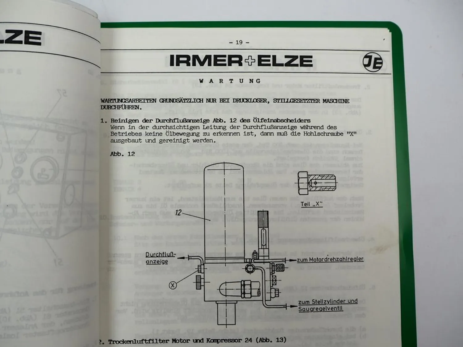IE Irmer + Elze Kompressor Anlage Typ 95 IRMAIR 3 Betriebsanleitung 1990