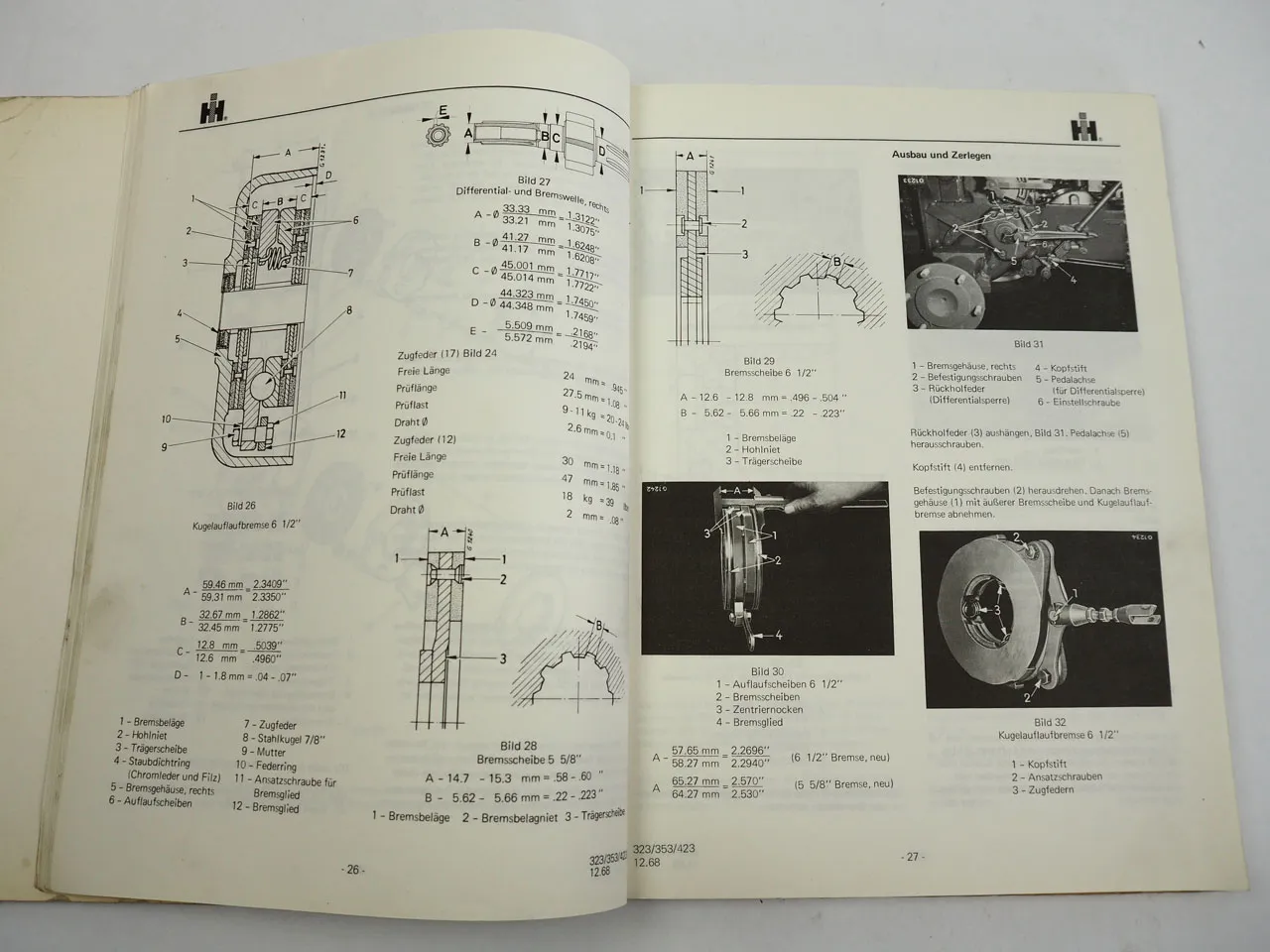 IHC 323 353 423 und V Weinberg Werkstatthandbuch Fahrgestell Regelhydraulik 1970